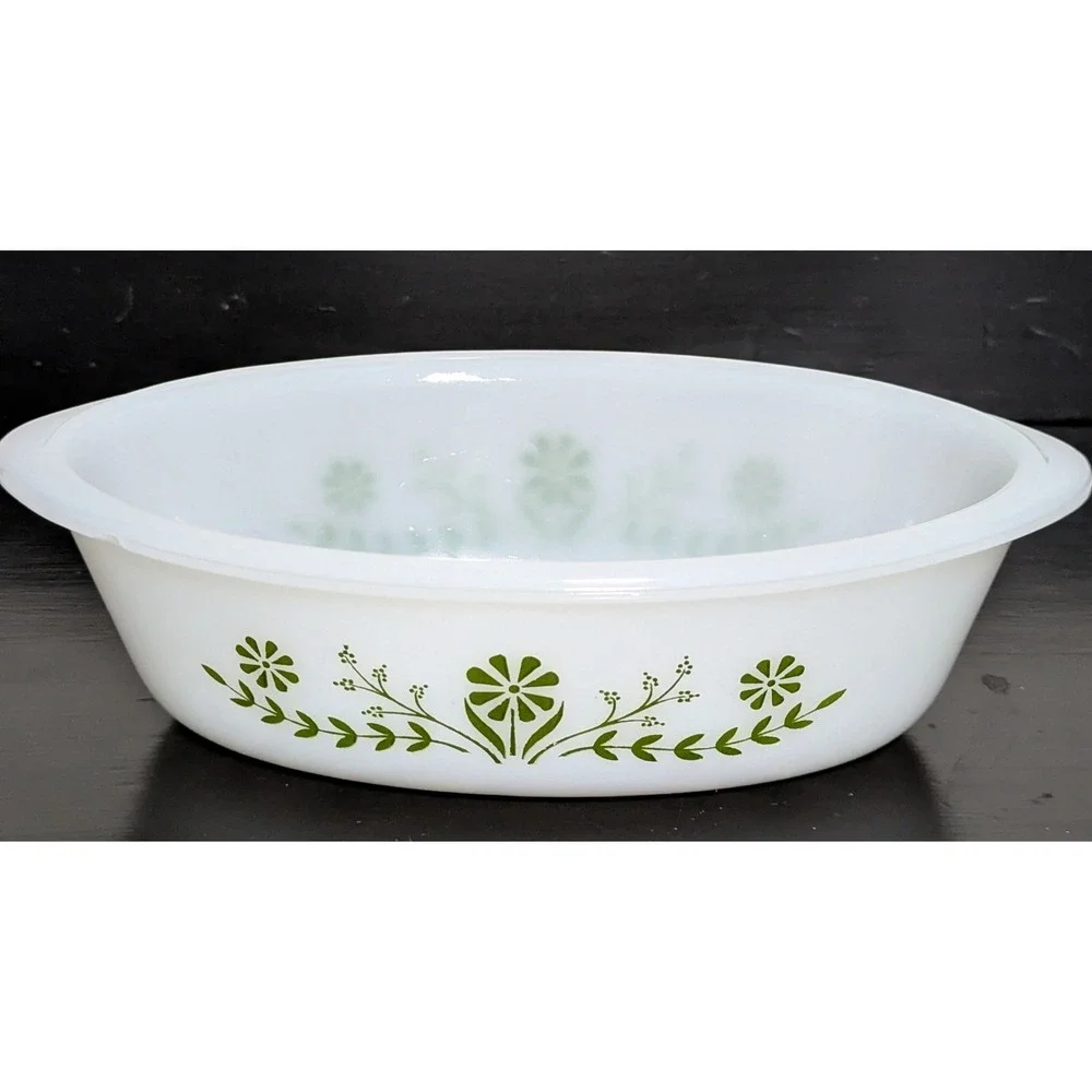 VTG Jeannette Glass Co Glasbake Green Daisy‎ Milk Glass Dishes J235 And J2429